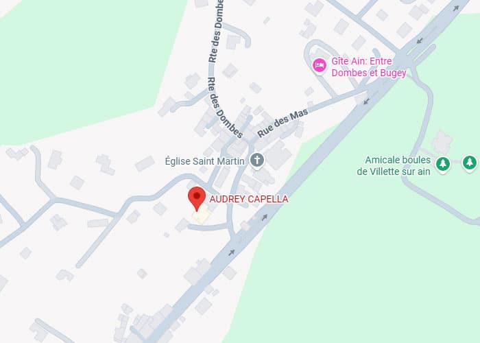 Audrey Capella : Plan de localisation à Villette-sur-Ain Carte situant Audrey Capella à Villette-sur-Ain, près de l'église Saint Martin et de la route des Dombes.