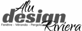 Logo Alu Design Riviera pour fenêtres, vérandas et pergolas avec typographie cursive et moderne grise.